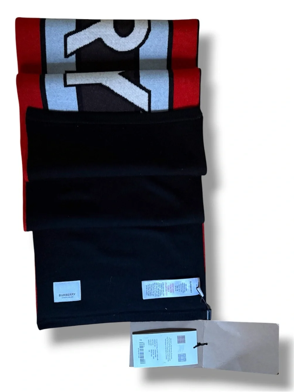 Burberry Red Light Blue, Red, White, Black & BrownLogo Stripe Scarf. Brand New.